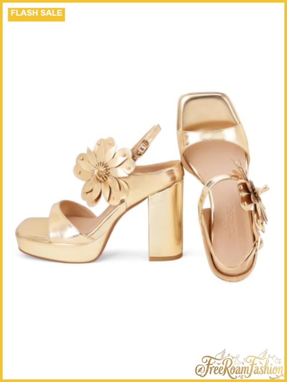 Floral Platform Heeled Sandals Strappy Block Heel Formal Women's Shoes